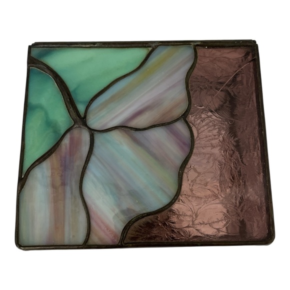 Vintage Other - Vintage Stained Glass Floral Trinket Jewelry Box with Mirror